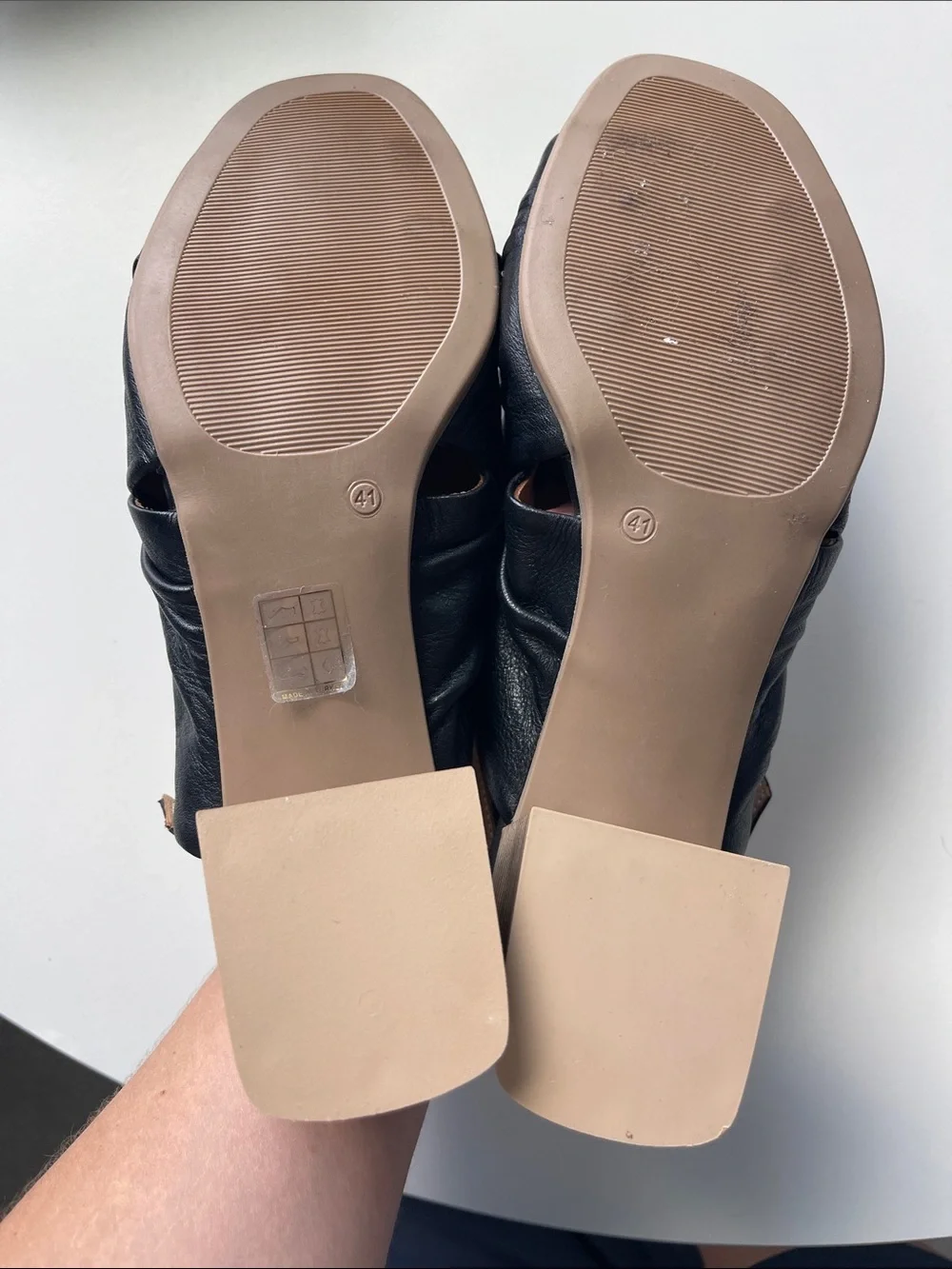 Bueno Black Leather Twisted Strap Slingback Block Heels